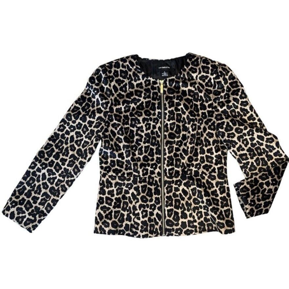 Liz Claiborne Career Women's Blazer Animal Print Small Zip Jacket Professional